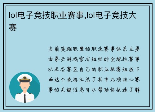 lol电子竞技职业赛事,lol电子竞技大赛